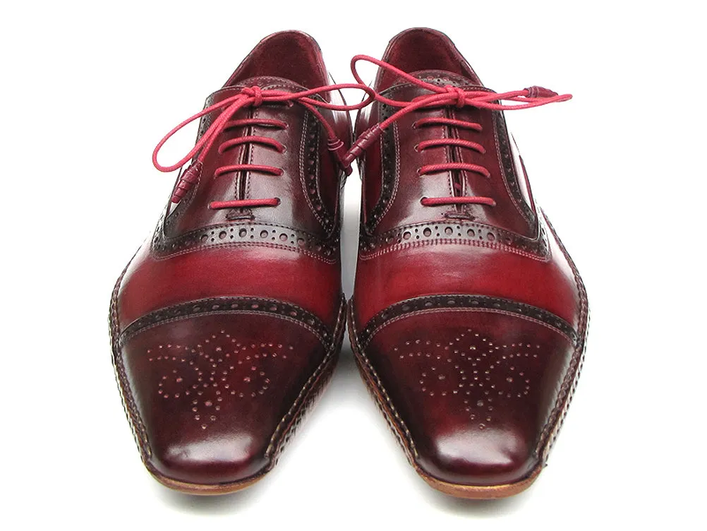 Paul Parkman Men's Side Handsewn Captoe Oxfords Red/Bordeaux Shoes (Id#5032)