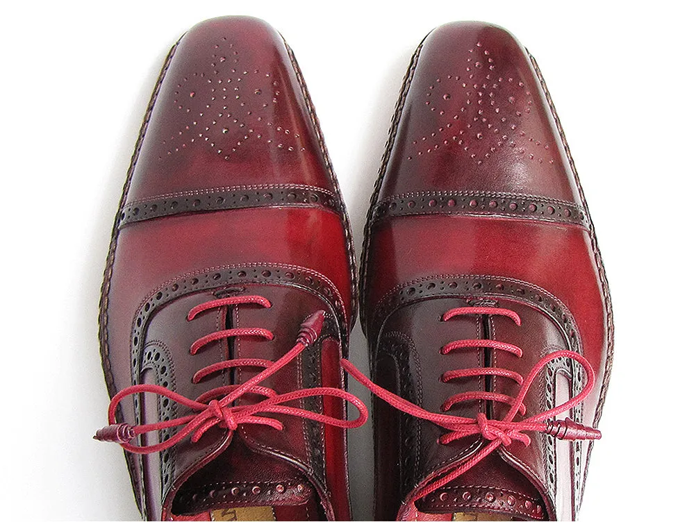 Paul Parkman Men's Side Handsewn Captoe Oxfords Red/Bordeaux Shoes (Id#5032)
