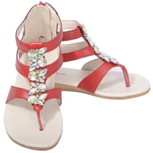 Red Jeweled Gladiator T Strap Sandal Little Girl 11-4