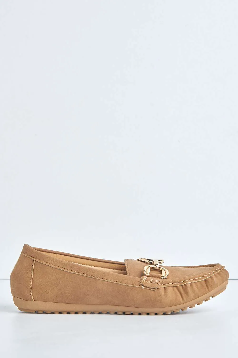 Ruby Square Toe Loafers with Metal Link Detail in Nude