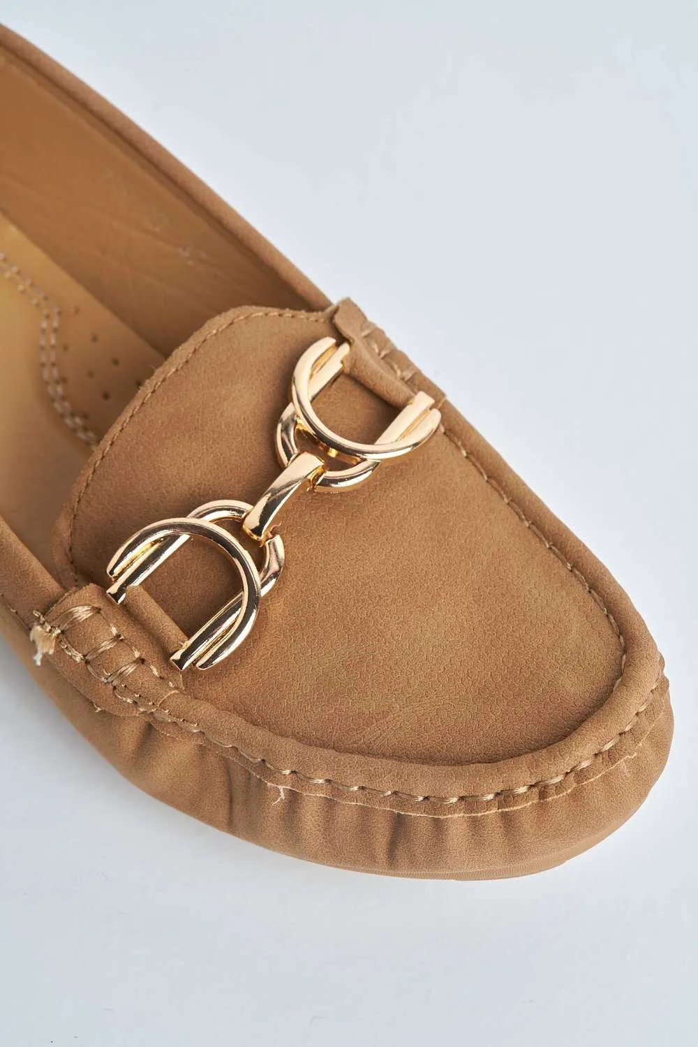 Ruby Square Toe Loafers with Metal Link Detail in Nude