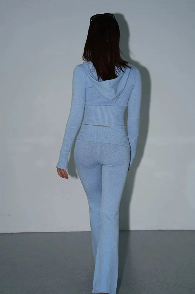 Skinny Ribbed Knit Cropped Hoodie and Lightweight Leggings Co-ord Set