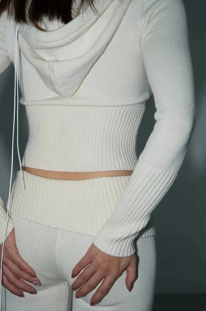 Skinny Ribbed Knit Cropped Hoodie and Lightweight Leggings Co-ord Set