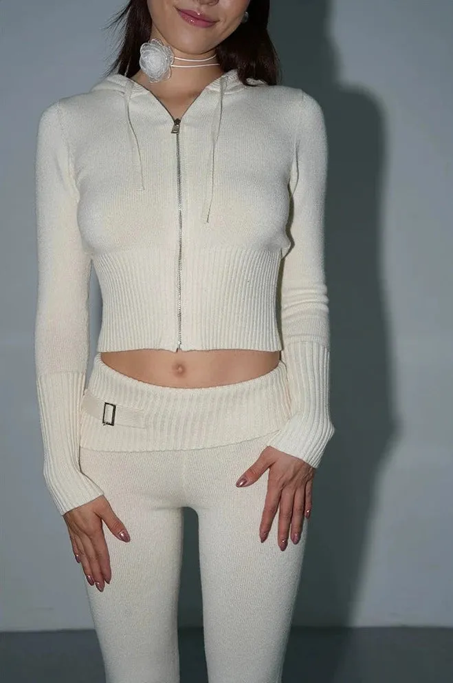 Skinny Ribbed Knit Cropped Hoodie and Lightweight Leggings Co-ord Set