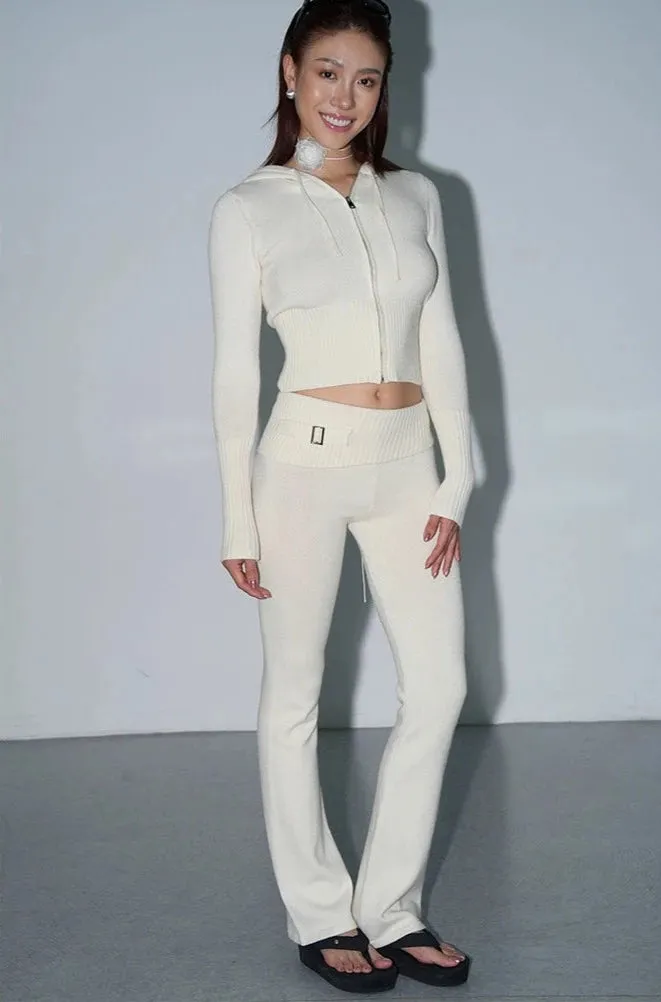 Skinny Ribbed Knit Cropped Hoodie and Lightweight Leggings Co-ord Set