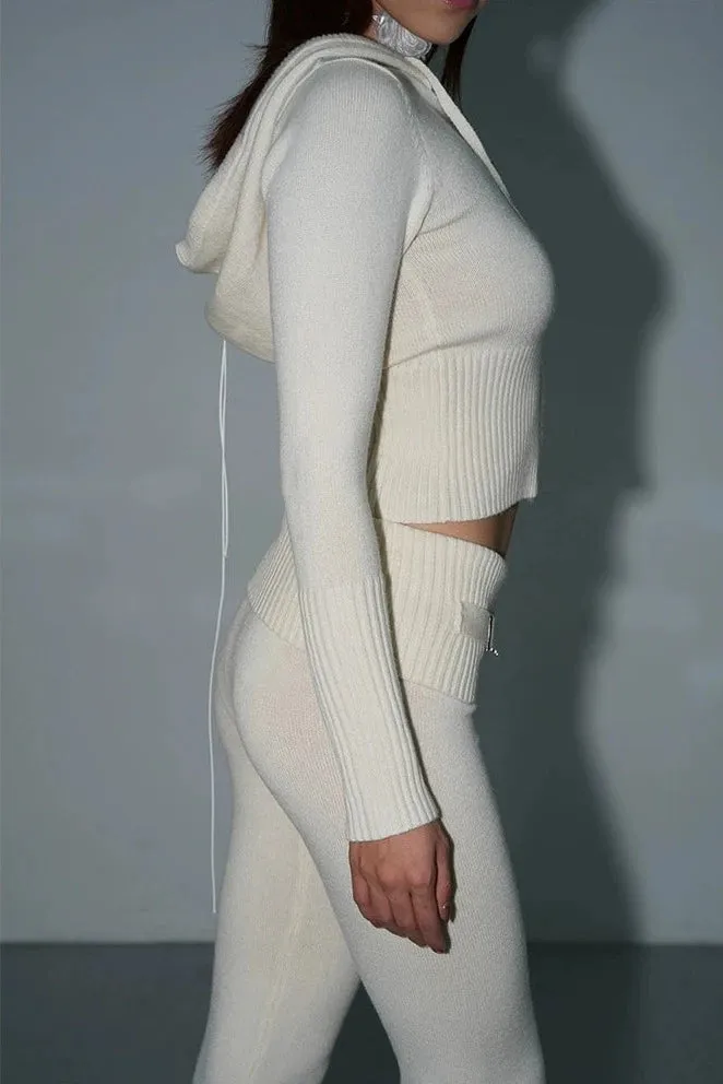 Skinny Ribbed Knit Cropped Hoodie and Lightweight Leggings Co-ord Set