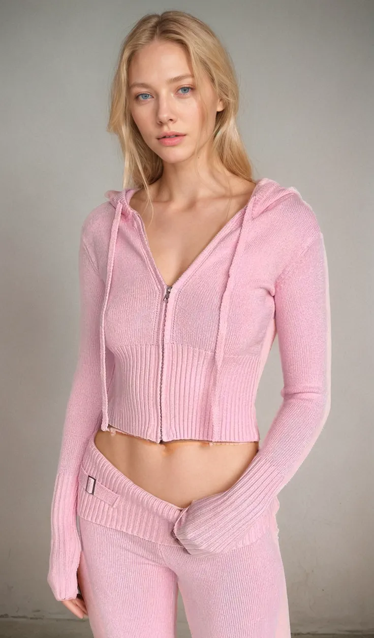 Skinny Ribbed Knit Cropped Hoodie and Lightweight Leggings Co-ord Set
