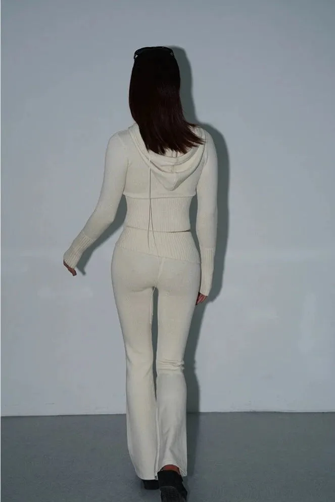 Skinny Ribbed Knit Cropped Hoodie and Lightweight Leggings Co-ord Set