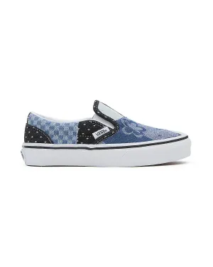 VANS Kids Classic Slip-On Patchwork Trainers - Denim / White