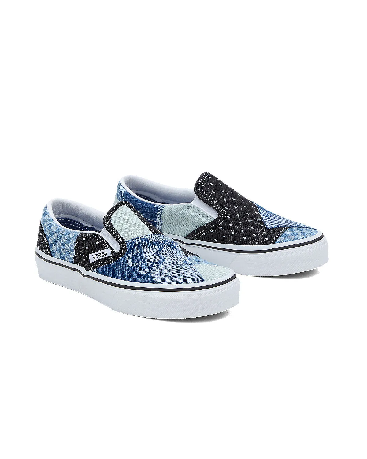 VANS Kids Classic Slip-On Patchwork Trainers - Denim / White