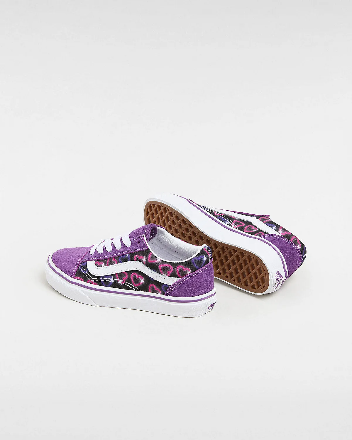 VANS Kids Old Skool Neon Hearts Trainers - Purple