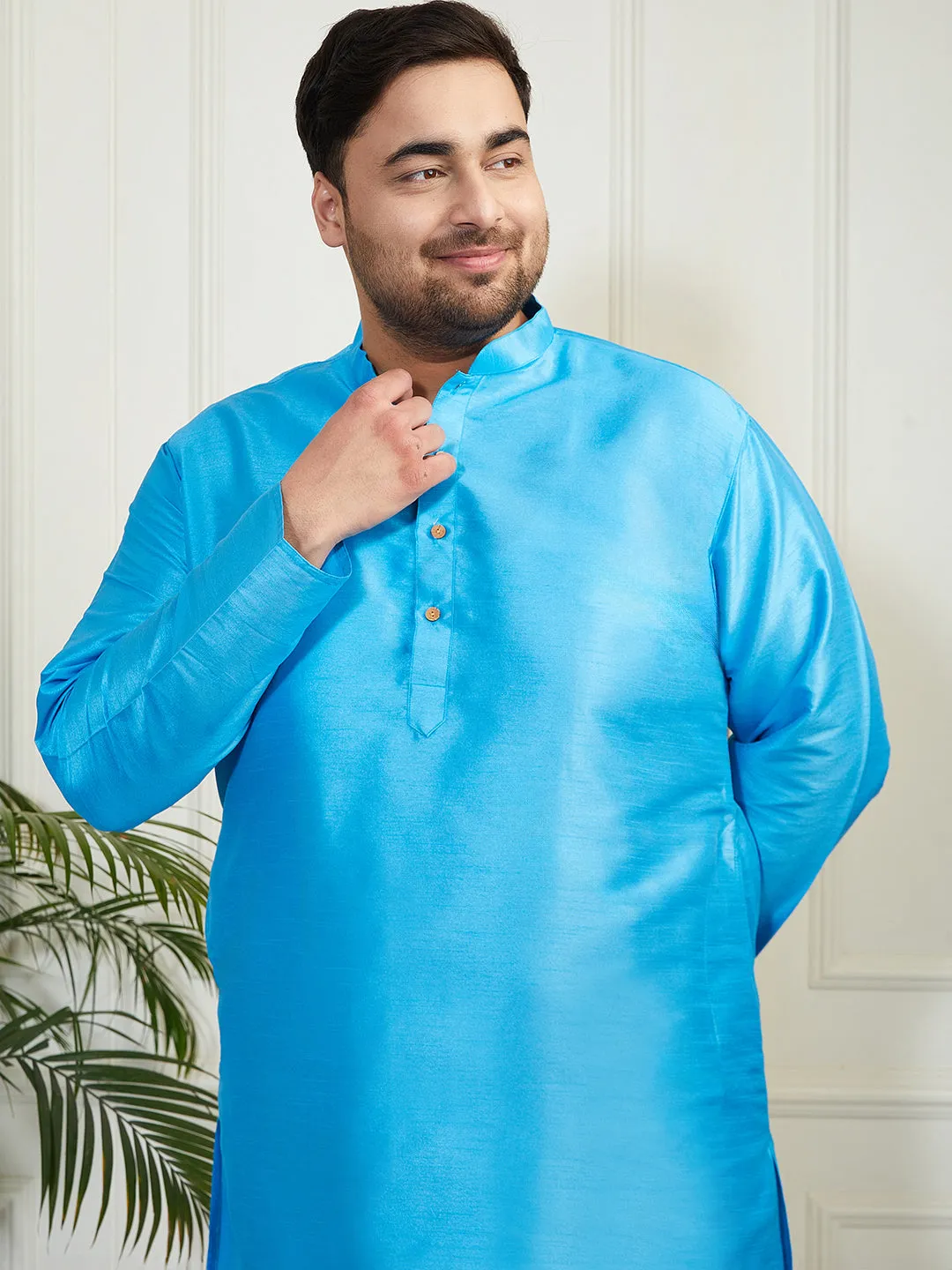 Vastramay Plus Men's Aqua Silk Blend Kurta