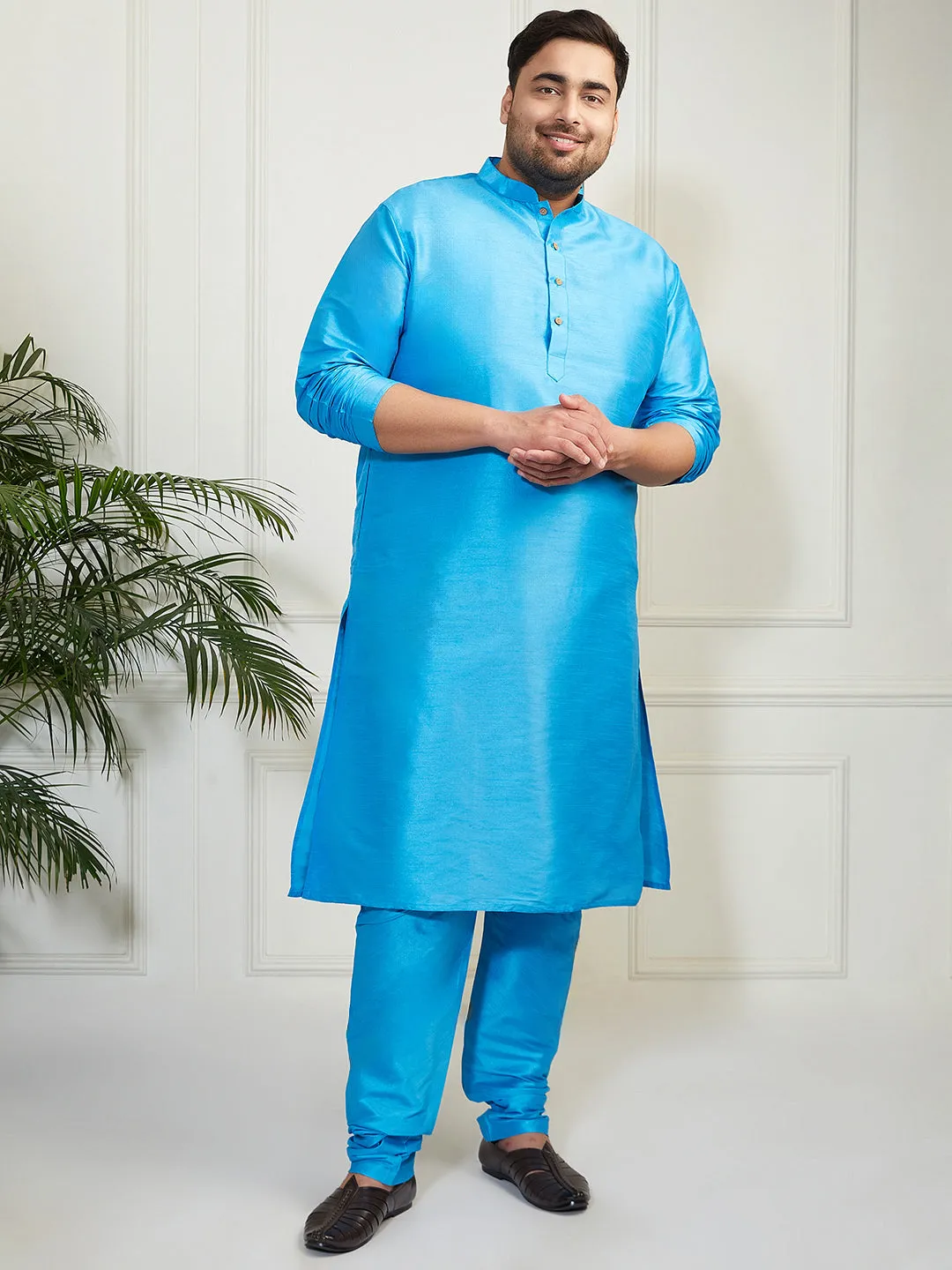 Vastramay Plus Men's Aqua Silk Blend Kurta