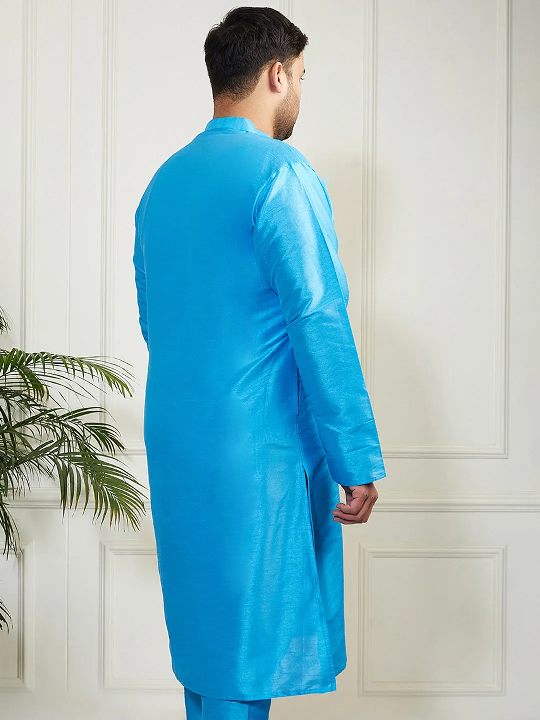 Vastramay Plus Men's Aqua Silk Blend Kurta