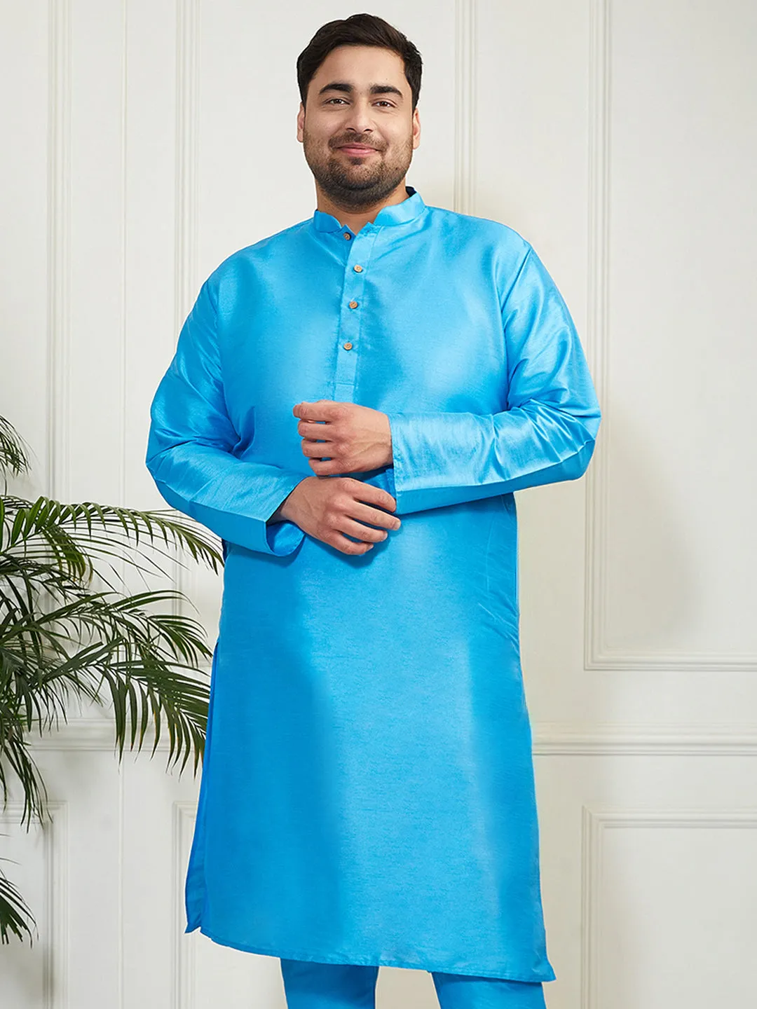 Vastramay Plus Men's Aqua Silk Blend Kurta