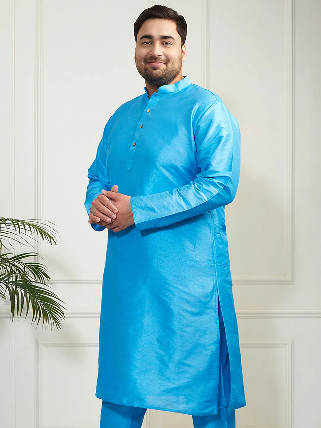 Vastramay Plus Men's Aqua Silk Blend Kurta