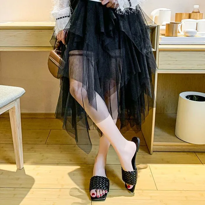 Women square toe woven strap summer beach flat slide sandals