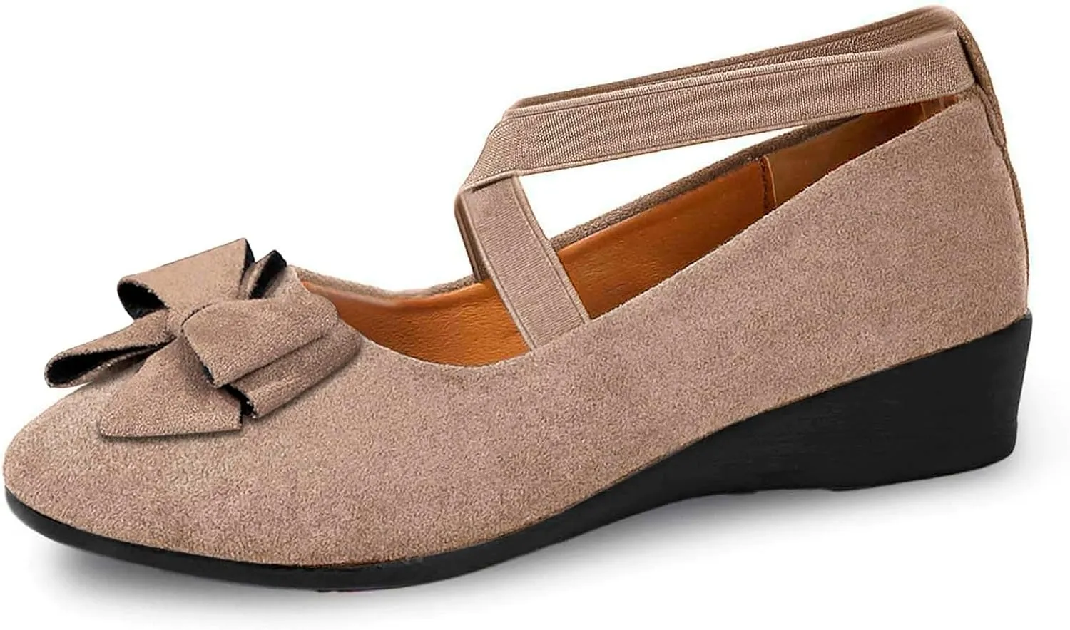 Women's Comfortable Suede Casual Shoes Low Heel Elastic Strap Slip-On Walking Footwear for Daily Wear and Outings