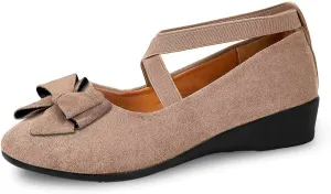 Women's Comfortable Suede Casual Shoes Low Heel Elastic Strap Slip-On Walking Footwear for Daily Wear and Outings