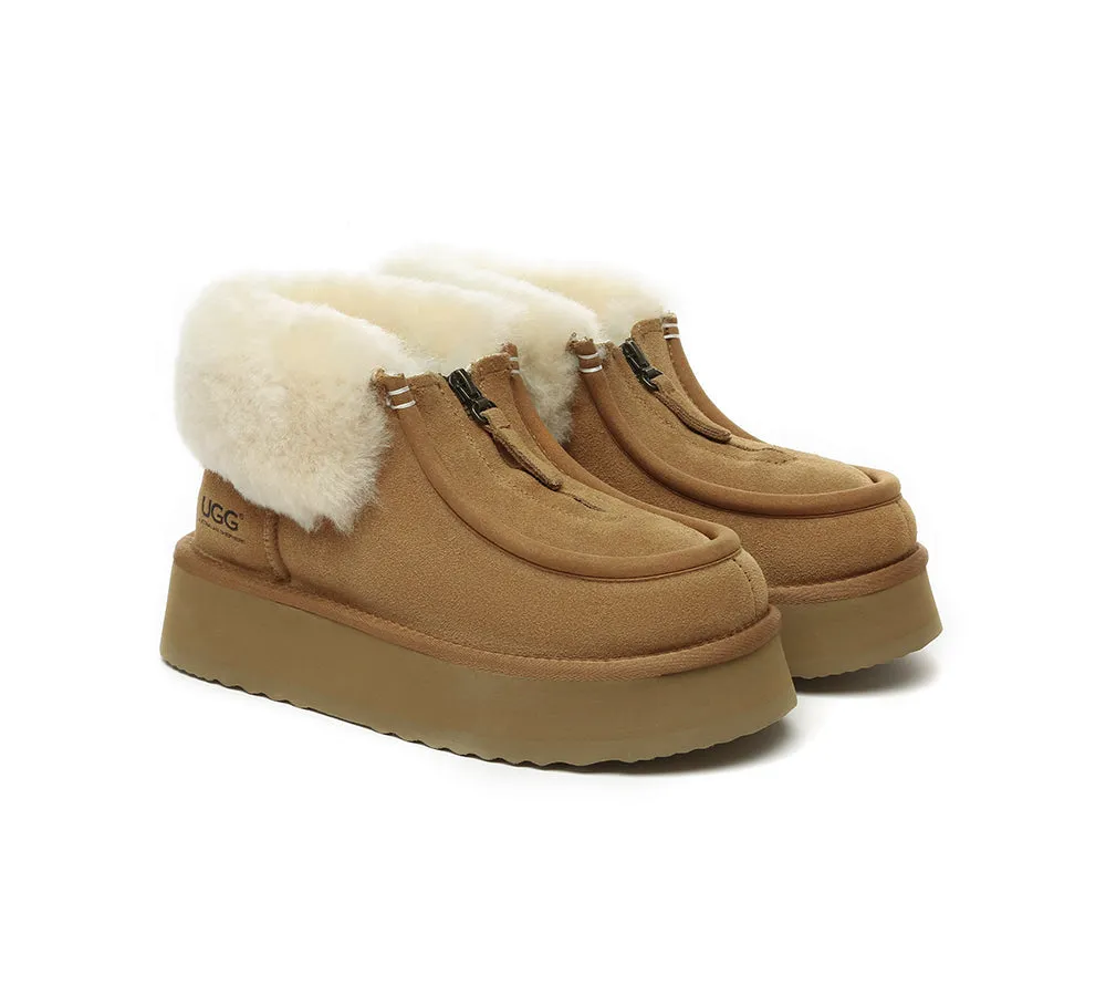 Wool Collar Zipper Platform Mini Ankle Boots