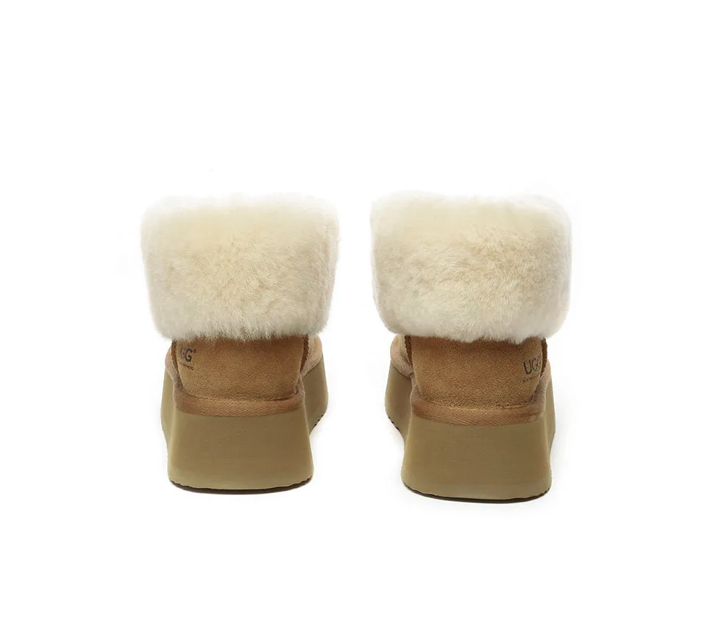 Wool Collar Zipper Platform Mini Ankle Boots