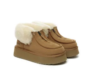 Wool Collar Zipper Platform Mini Ankle Boots