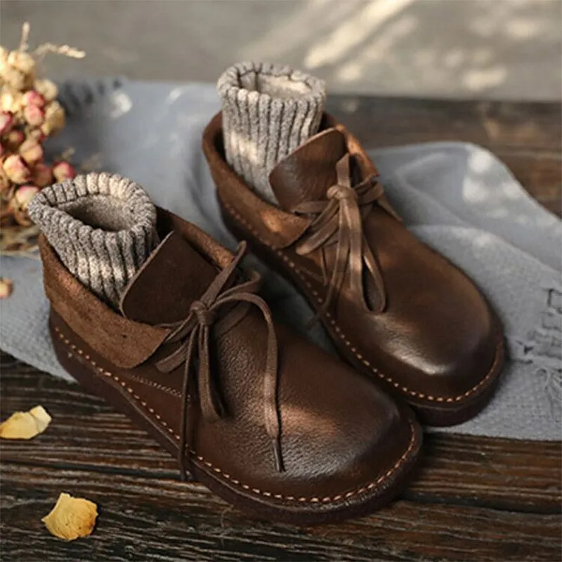 Zero Drop Leather Barefoot Boots Lace-Up Soft Ankle Booties Mori Girl Oxfords Designer Shoes Combat Boots Coffee