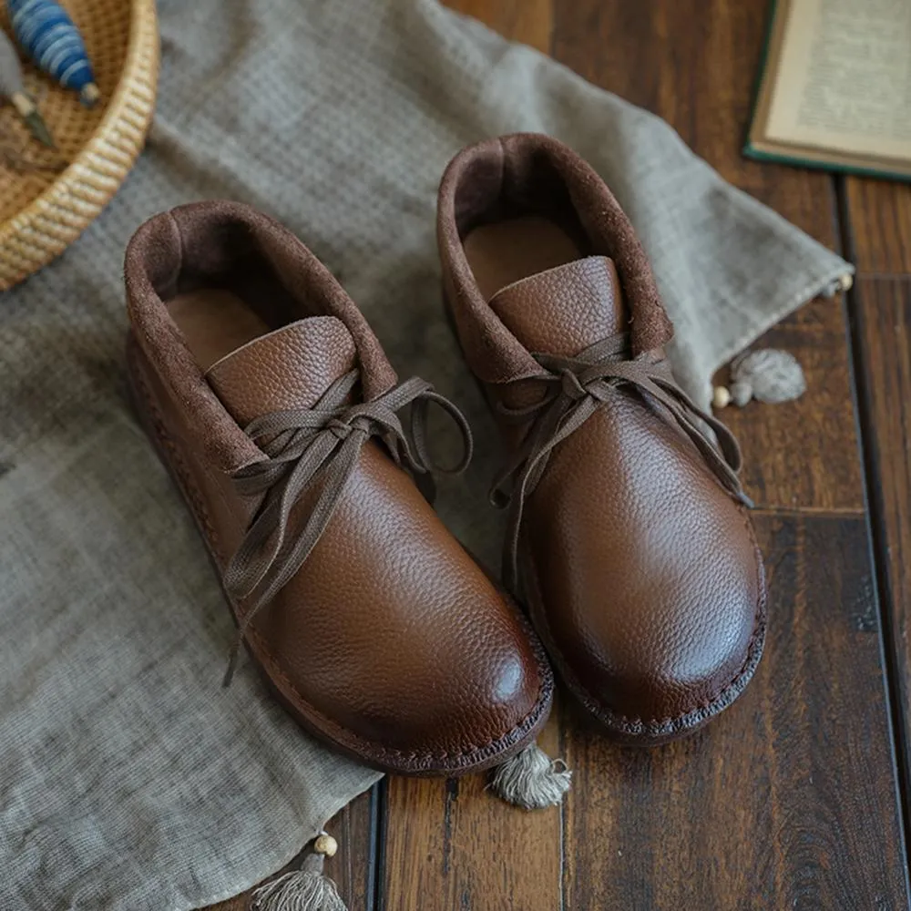 Zero Drop Leather Barefoot Boots Lace-Up Soft Ankle Booties Mori Girl Oxfords Designer Shoes Combat Boots Coffee