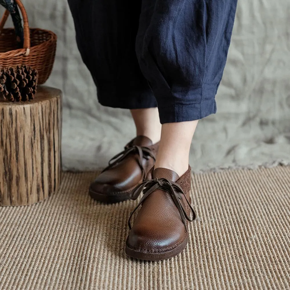 Zero Drop Leather Barefoot Boots Lace-Up Soft Ankle Booties Mori Girl Oxfords Designer Shoes Combat Boots Coffee