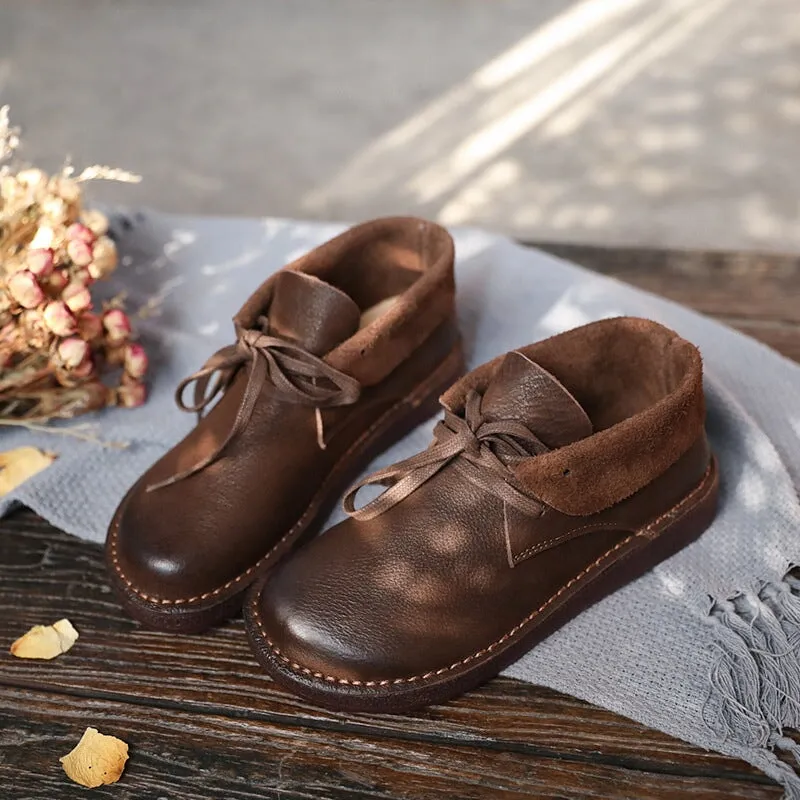 Zero Drop Leather Barefoot Boots Lace-Up Soft Ankle Booties Mori Girl Oxfords Designer Shoes Combat Boots Coffee