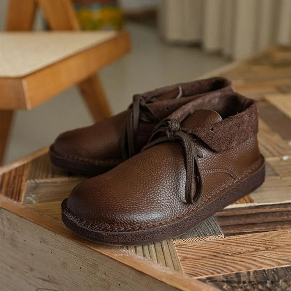 Zero Drop Leather Barefoot Boots Lace-Up Soft Ankle Booties Mori Girl Oxfords Designer Shoes Combat Boots Coffee