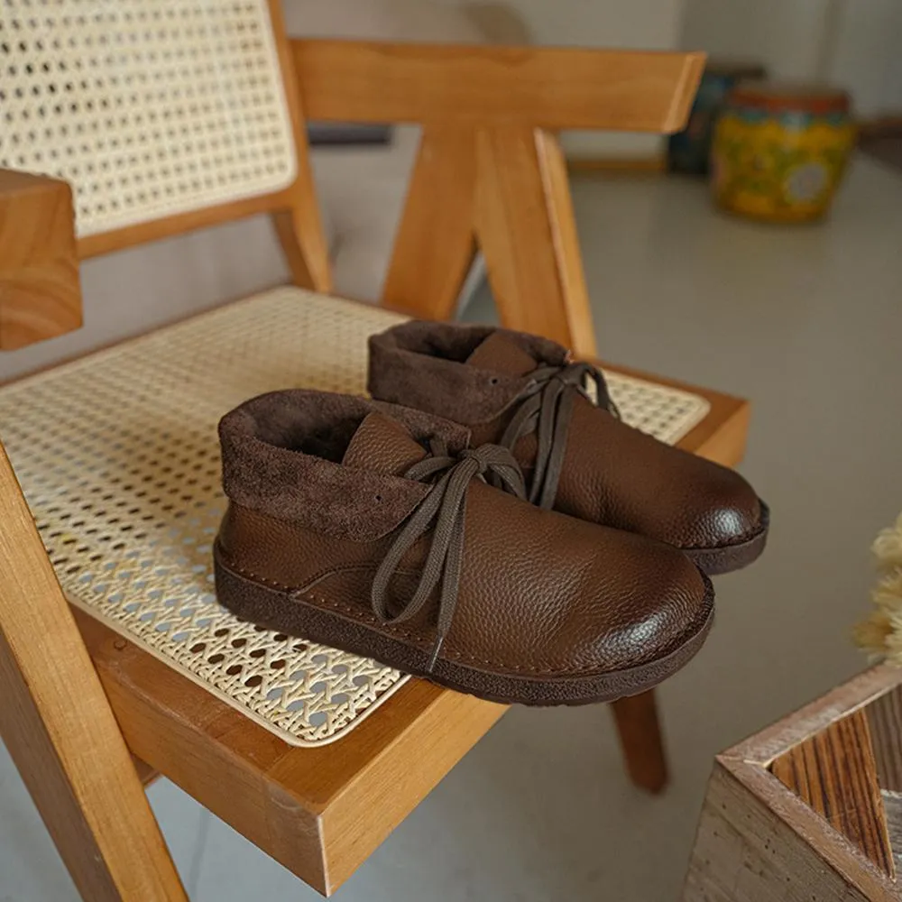 Zero Drop Leather Barefoot Boots Lace-Up Soft Ankle Booties Mori Girl Oxfords Designer Shoes Combat Boots Coffee